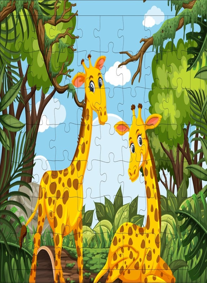 Fiddlys 54 Pcs Wood Jigsaw Puzzles for Kids & Children Age 6+ Double Layered Wooden Puzzles with Bright Front & Back Print Puzzle for Kids-Educational Toy (Jungle + Giraffe) - Image 2